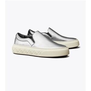 Tory Burch Ladybug Silver Metallic Woman Slip-On Sneakers‎ Shoes Sz-7.5